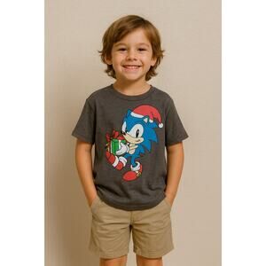Old Navy Kids Sonic the Hedgehog Christmas Tee Gray Holiday Graphic Size L 10-12